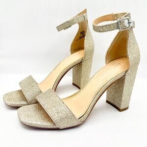 Michael Shannon Stella Glitter Block Heel Sandals Gold Champagne Prom Formal 6.5